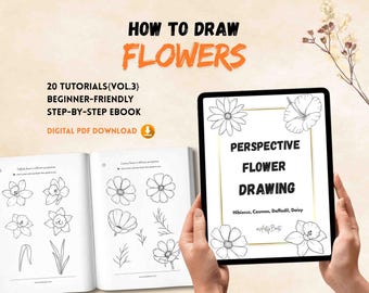 Perspective Flower Drawing Guide PDF | Learn Daisy, Cosmos, Hibiscus, Daffodil | Step-by-Step tutorial for Beginners