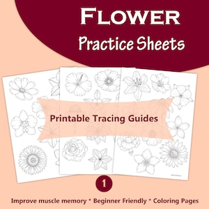 Flower Tracing Guide: Printable Coloring Pages Worksheet (PDF)