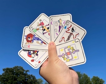 The Amazing Digital Circus Caine's Playing Cards Vinyl Stickers - Pomni, Ragatha, Jax, Kinger, Zooble, Gangle - Ep 8 Who's Running The Show