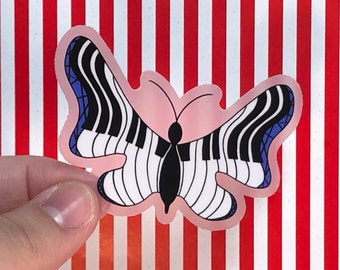 Piano Print Butterfly Transparent Vinyl Sticker