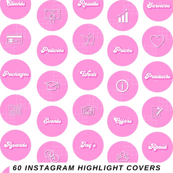 60 Fully Editable Retro Pink Bubble Text Instagram Highlight Covers | Instant Download Canva Templates | DIY Branding for Small Businesses