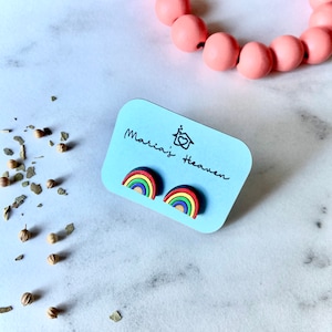 Rainbow Wooden Stud Earrings, LGBTQ Gay Pride Earrings, Pride Gift