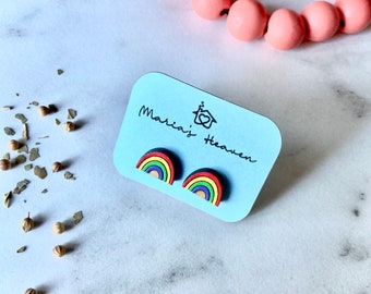 Orecchini a bottone in legno arcobaleno, orecchini LGBTQ Gay Pride, regalo orgoglio