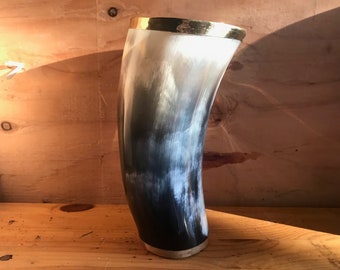Ox Horn Viking Drinking Mug: Natural Finish Ale Beer Tankard (5-6 inches)