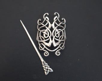 Viking Celtic Knot Hairpin: Antique Silver Hair Clip Stick