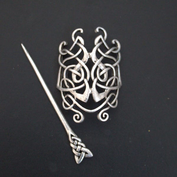 Viking Celtic Knot Hairpin: Antique Silver Hair Clip Stick