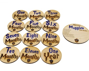 Wizard Baby Milestone Rounds | Engraved Wood, Baby Shower Gift
