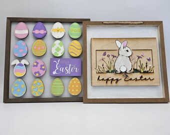 Hand-Painted Easter Egg & Bunny Wood Decor | Spring Decorations