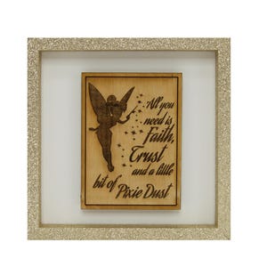 inspired by Tinker bell Gold glitter frame with quote,Faith,Trust,Pixie Dust,Faries,glitter framed,gift,nursery,neverland,peter pan, bedroom