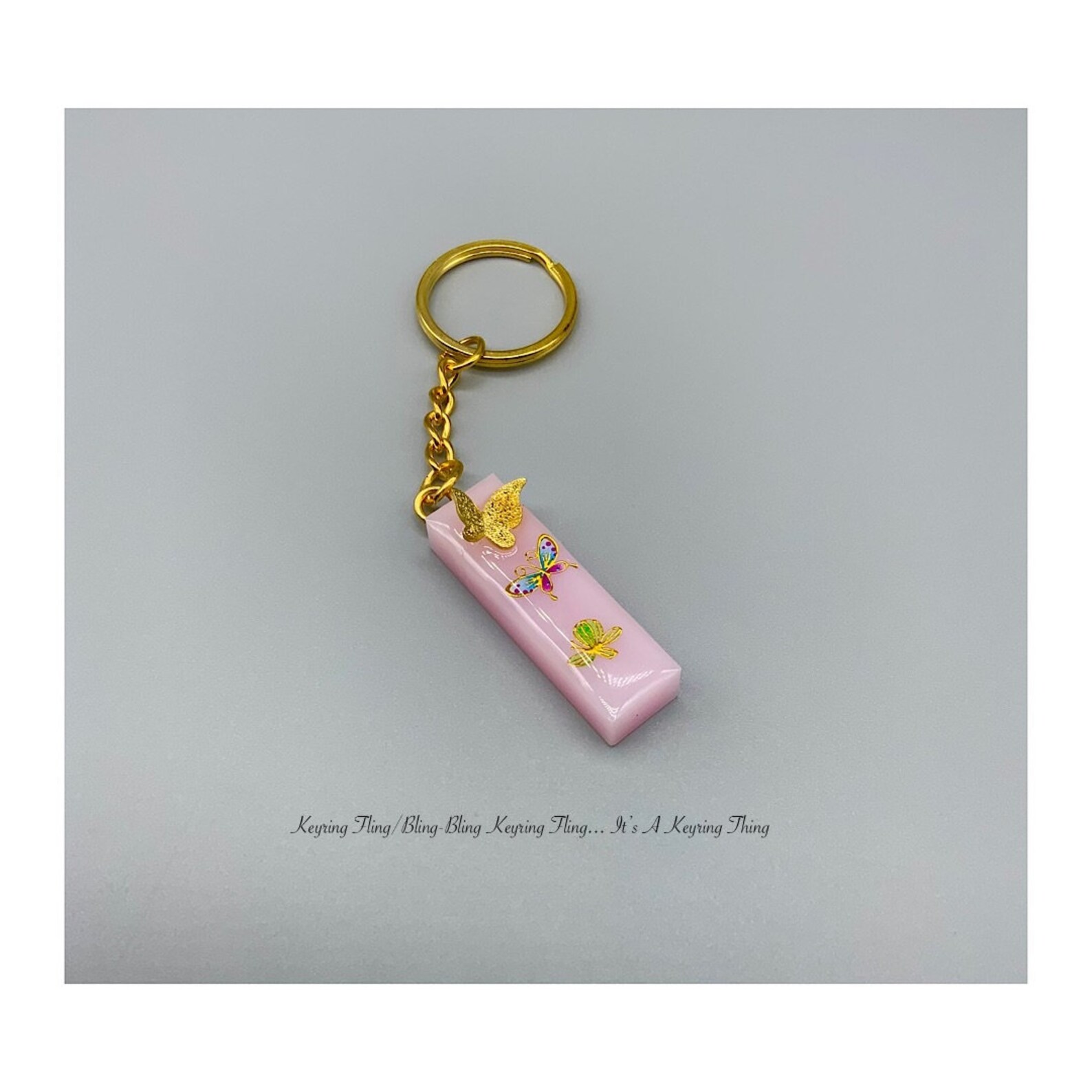 Light Pink Initial Fashion Keychain with Gold Color Butterfly Etsy