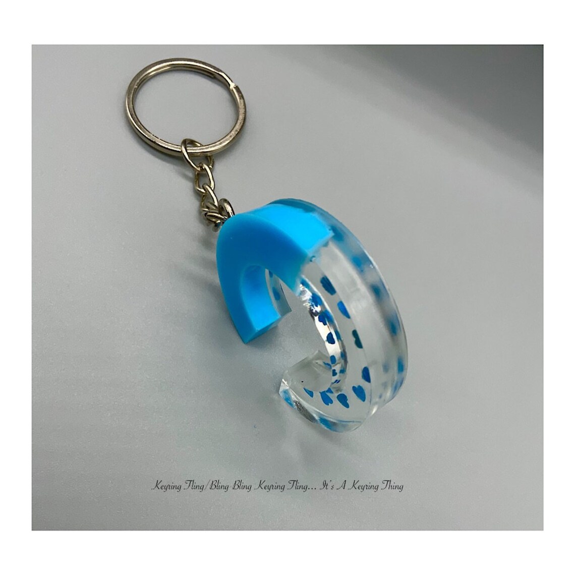 Blue Keychain with Light Blue Holographic Hearts Opaque and Etsy