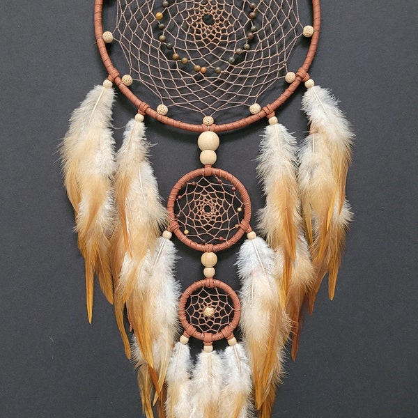 Dreamcatcher Native American hand made Large Multi hoop Leather Earthtones Native decor