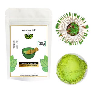 AKI MATCHA - Japanese Pure Superior Matcha Green Tea Powder | Stone milled Matcha | First Harvest Ceremonial Grade Matcha Hand-picked 30g