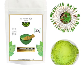 AKI MATCHA - Japanese Pure Superior Matcha Green Tea Powder | Stone milled Matcha | First Harvest Ceremonial Grade Matcha Hand-picked 30g