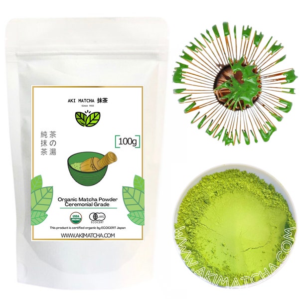 AKI MATCHA - Japanese Organic Matcha Green Tea Powder | USDA Certified Organic | First Harvest Ceremonial Grade Matcha 100g (50 servings)