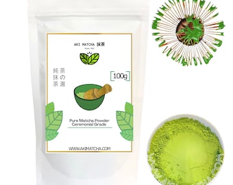 AKI MATCHA - Japanese Pure Matcha Green Tea Powder | Stone milled Matcha Tea | First Harvest Ceremonial Grade Matcha 100g (50 servings)