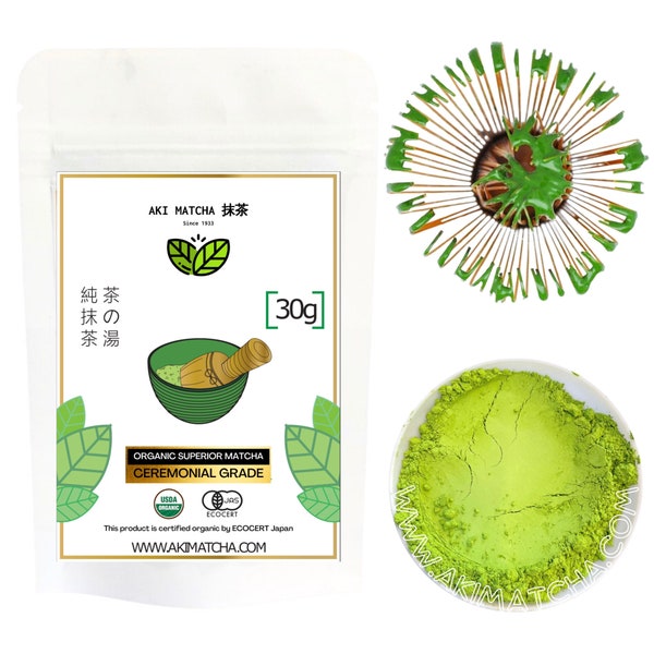 AKI MATCHA - Japanese Organic Superior Matcha Green Tea Powder | USDA Organic | First Harvest Ceremonial Grade Top Matcha 30g (15 servings)