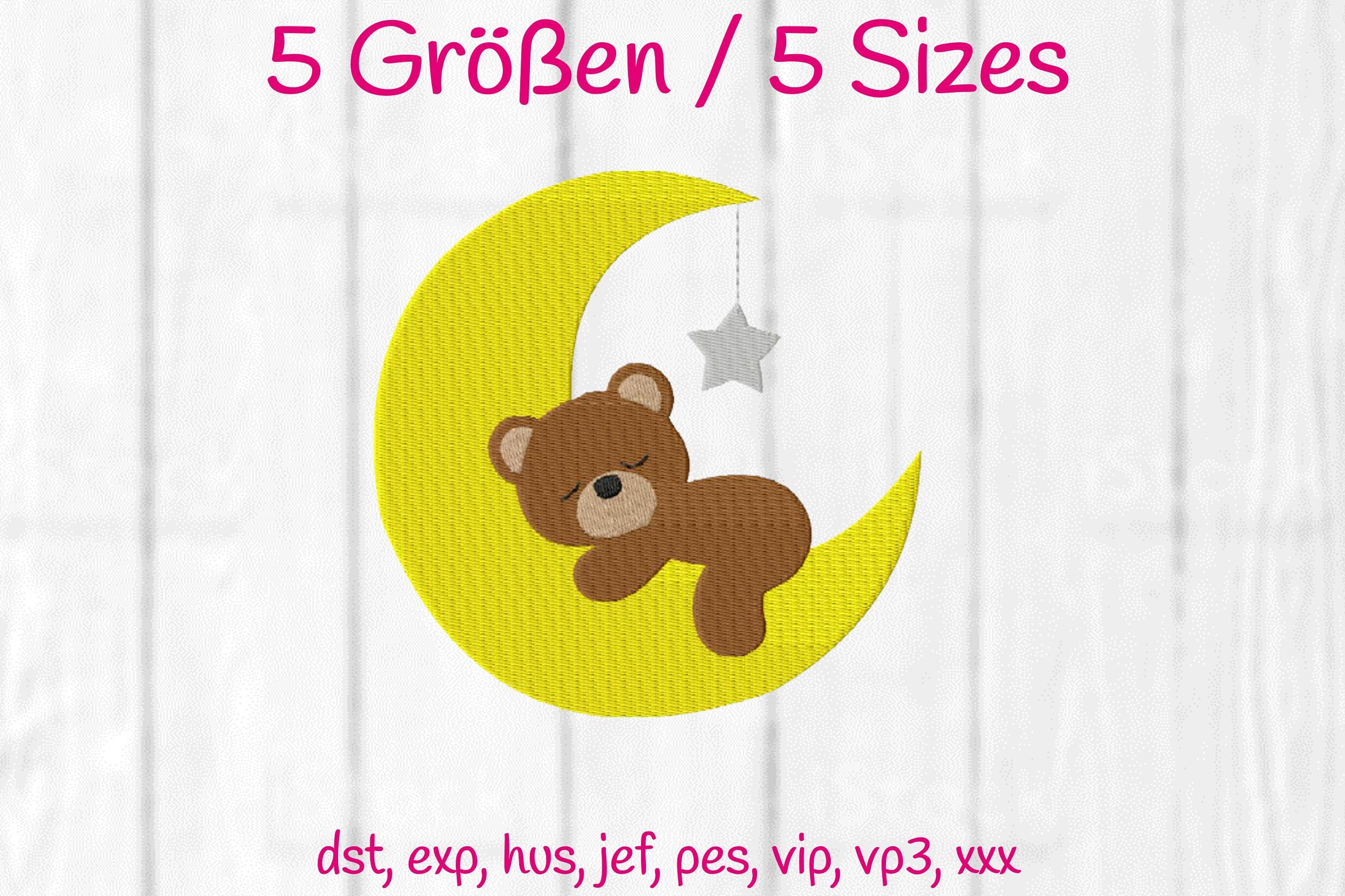 Moon and Stars Embroidery Design Bear on Moon Baby - Etsy