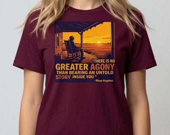 Camiseta "A História Não Contada de Maya Angelou" | Roupa com Citação sobre Força Interior