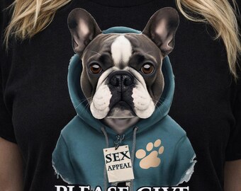 Camiseta engraçada com estampa de buldogue francês: camiseta divertida para amantes de cães, peça casual de algodão.