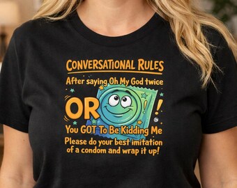 Camiseta com regras sarcásticas de conversa, humor adulto engraçado, presente espirituoso para colega de trabalho.