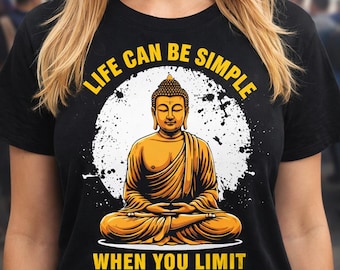 Camiseta Buda: Camiseta motivacional de vida simples, conforto em algodão para uma vida consciente