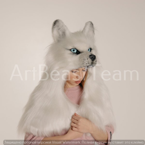 Arctic fox headdress with blue eyes, white Arctic fox mask, white Arctic fox mask, animal friendly, white Arctic fox headdress