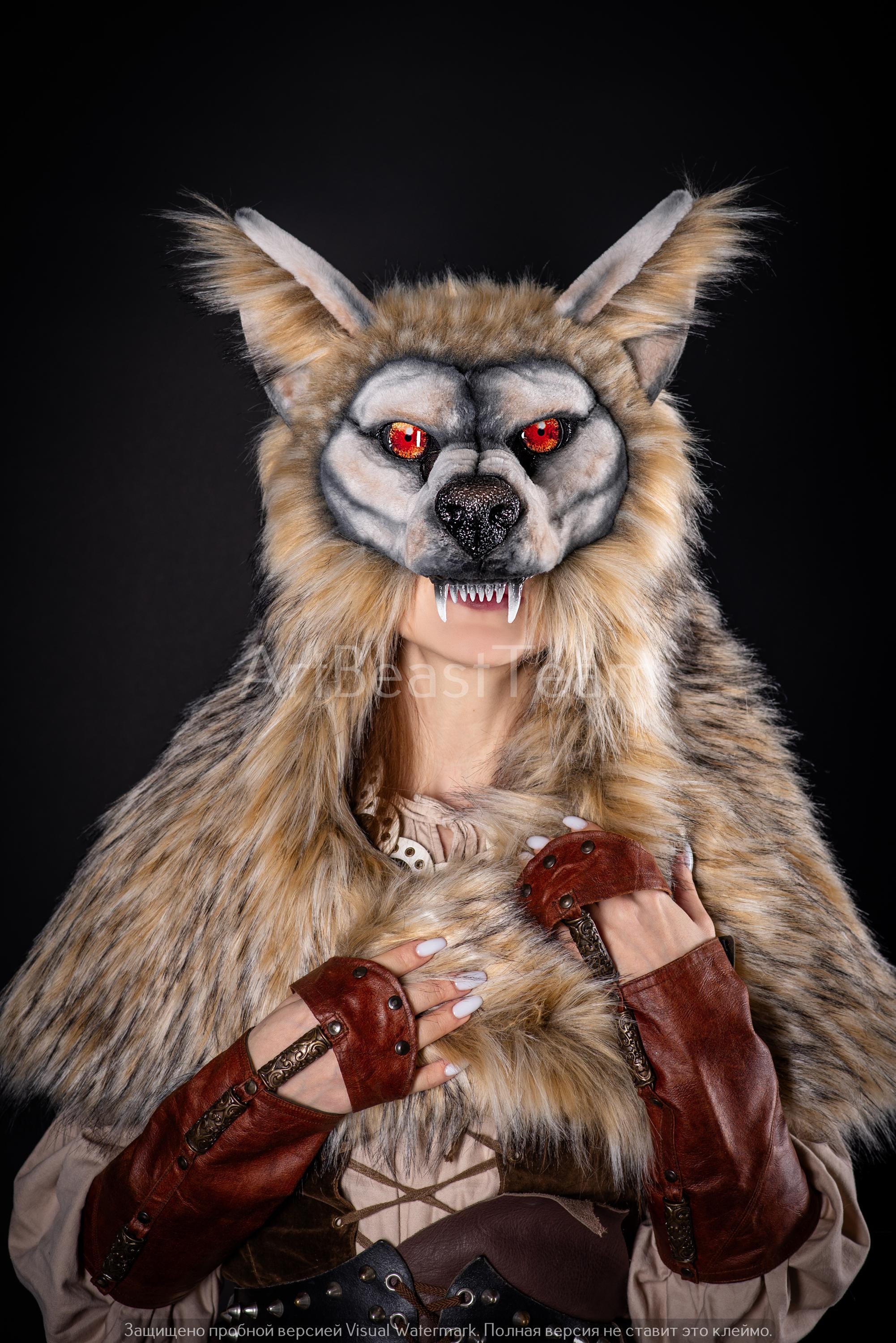 Maschera Lupo Mannaro Vichingo In Finta Pelliccia - Copricapo Peloso Per Cosplay E Feste