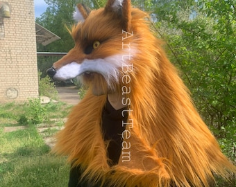 Handmade Brown Fox Headdress: Animal Friendly Faux Fur Mask