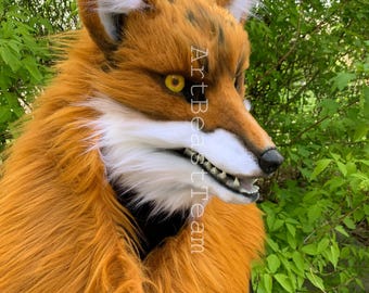 Red Brown Fox Headdress: Animal Friendly Faux Fur Mask