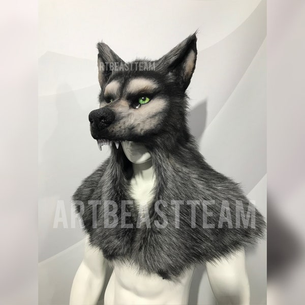 Gray Werewolf Headdress, Animal Friendly Mask