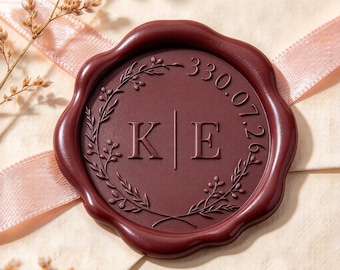 Personalized Initial and Date Wax Seal Stickers, Custom Self-Adhesive Logo Sealing Labels for Wedding Invitations, Envelopes and Gift