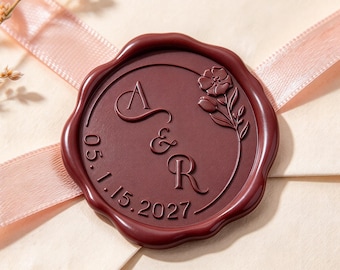 Custom Initial and Date Self-Adhesive Wax Seal Stickers, Self-Adhesive Logo Sealing Labels for Wedding and Gift, Wax Seal Stamp Stickers