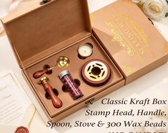Custom Vintage Wax Seal Stamp Kit with 300 Wax Beads, Personalized Family Badge Wax Stamp, Custom Wedding Wax Seal Stamp for Wedding