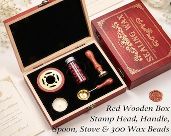 Custom Vintage Wax Seal Stamp Kit with 300 Wax Beads, Wedding Custom Wax Seal Stamp, Personalized Couple Monogram Stamp for Invitation