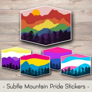 Subtle PRIDE sticker - LGBTQ+ sticker - mountain silhouette - vinyl decal - rainbow