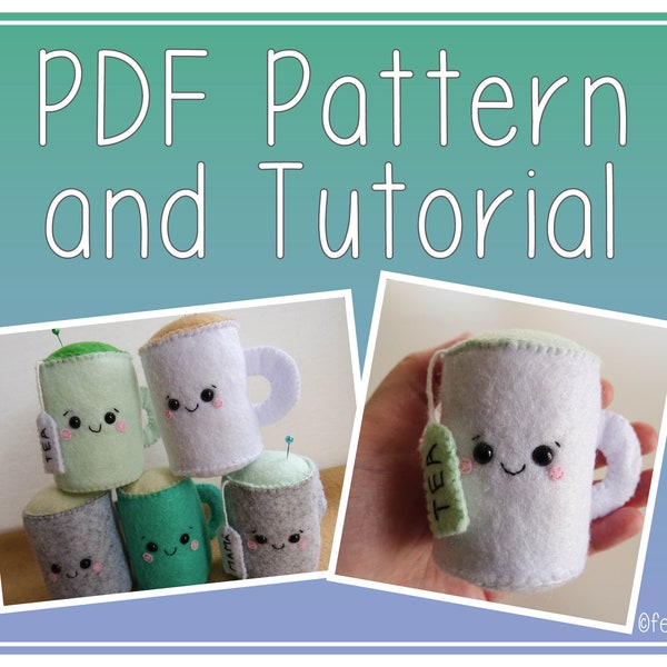 PDF Pattern Digital Download, Cute teacup felt ornament pincushion, coffee cup, step by step tutorial, sewing