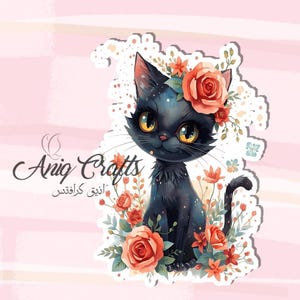 Cat Flower Watercolor Sticker Sheets, Cute Anime Cartoon Decals, Scrapbooking Labels, Laptop Decor, Journaling Supplies