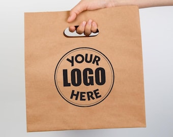 Custom Printed Kraft Paper Bags: Personalized Logo Retail Shopping Bags (11x6x11)