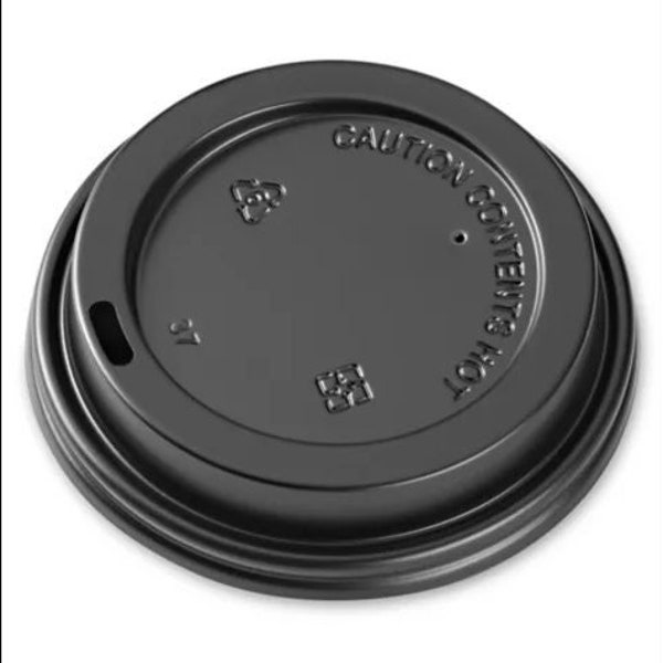 Disposable Plastic Lids for 12oz & 16oz ( 100 pcs ) . Paper Hot Coffee Cup - Black