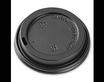 Disposable Plastic Lids for 12oz & 16oz ( 100 pcs ) . Paper Hot Coffee Cup - Black