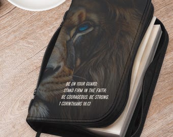 Lion of Judah Bible Case, Gift for Him, Verse Bible Cover, Black Lion Bible Cover, Bible Case for Him, Christian Gifts for Husband Pastor