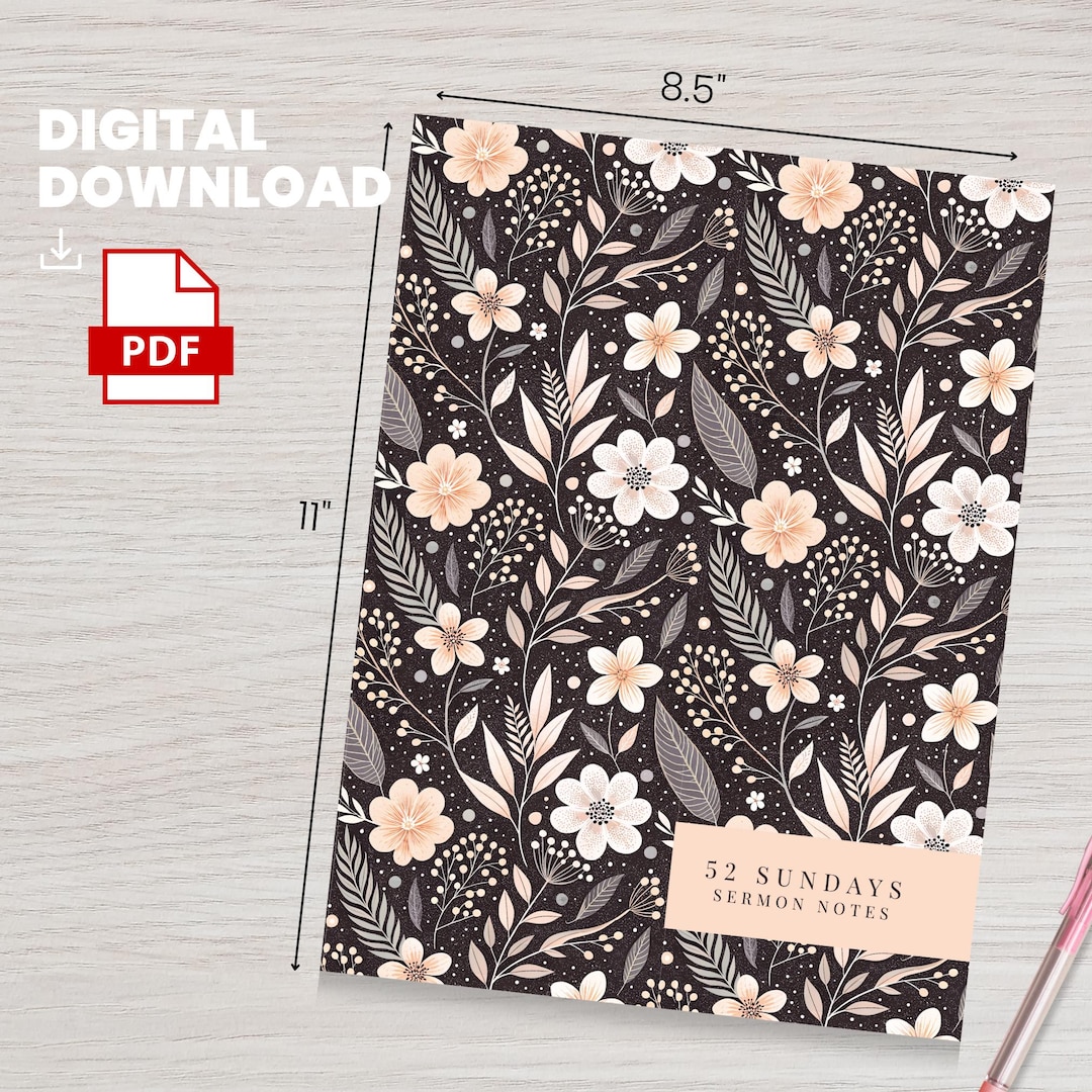 Sunday Service Notebook 52 Sunday Sermons Notebook, Floral Bible Study Notebook, Christian Life ...
