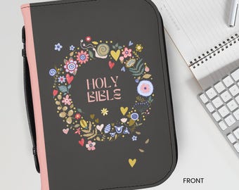 Holy Bible Boho Floral Bible Cover, Bible Verse Christian Flowers Study Organization,Carrying Bag, Protective Holder for Religious