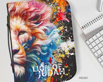 Bible Cover, Lion of Judah Case, Christian Study, Bible Study Accessories, Him Gift, Colorful Protective Sleeve, Bible Carrying Case