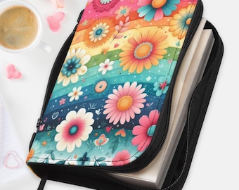 Kids Rainbow and Flowers Bible Cover, Summer Christian Bible Case, Tween Bible Study Organizer, Colorful Bible Case