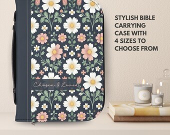 Bible Cover, Daisy Pattern Floral Carrying Case, Pretty Christian Flower Study Organizer, Protective Bag for Bible, Faith Gift, Bible