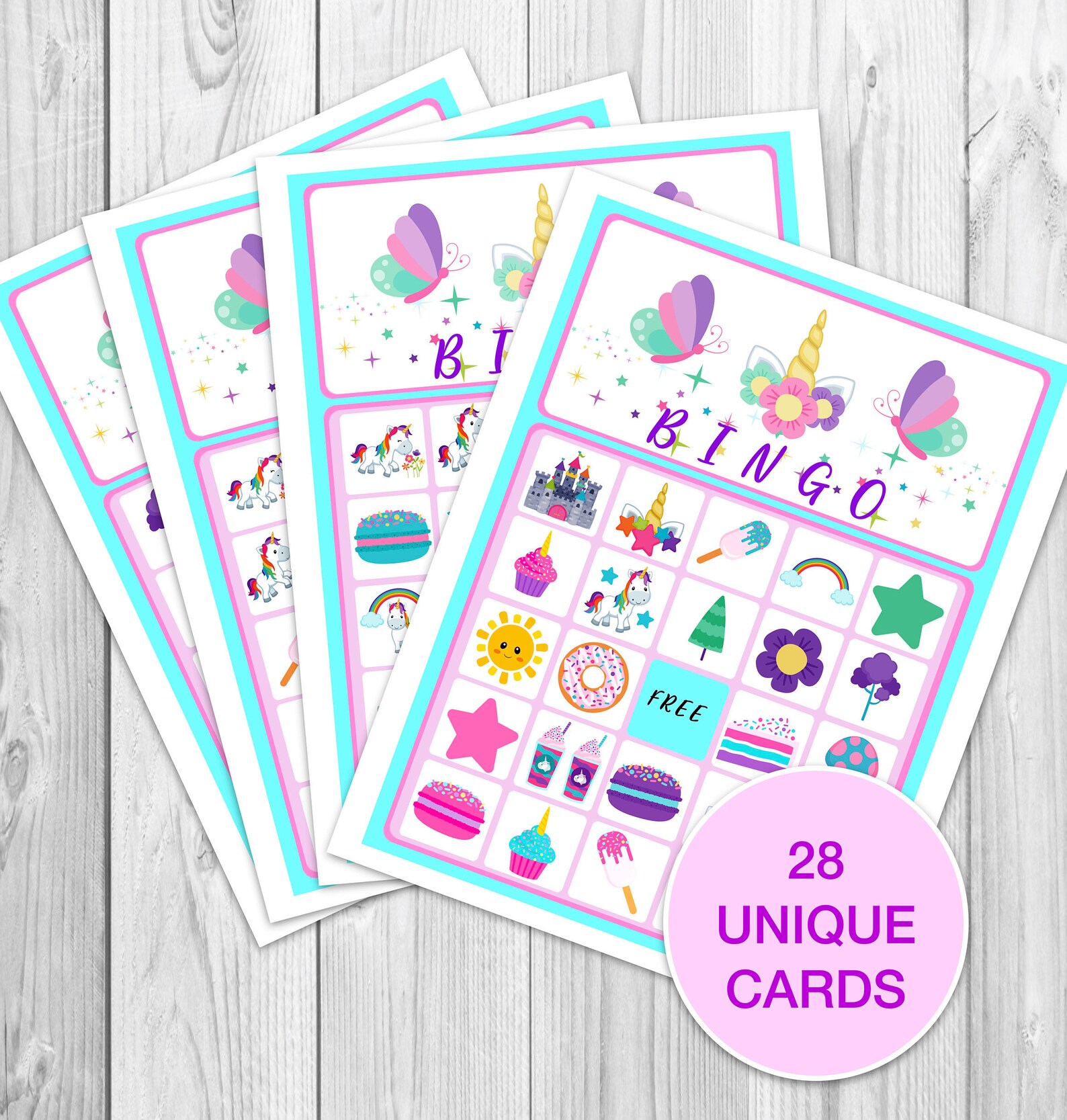 unicorn bingo game printable unicorn sweets game unicorn etsy