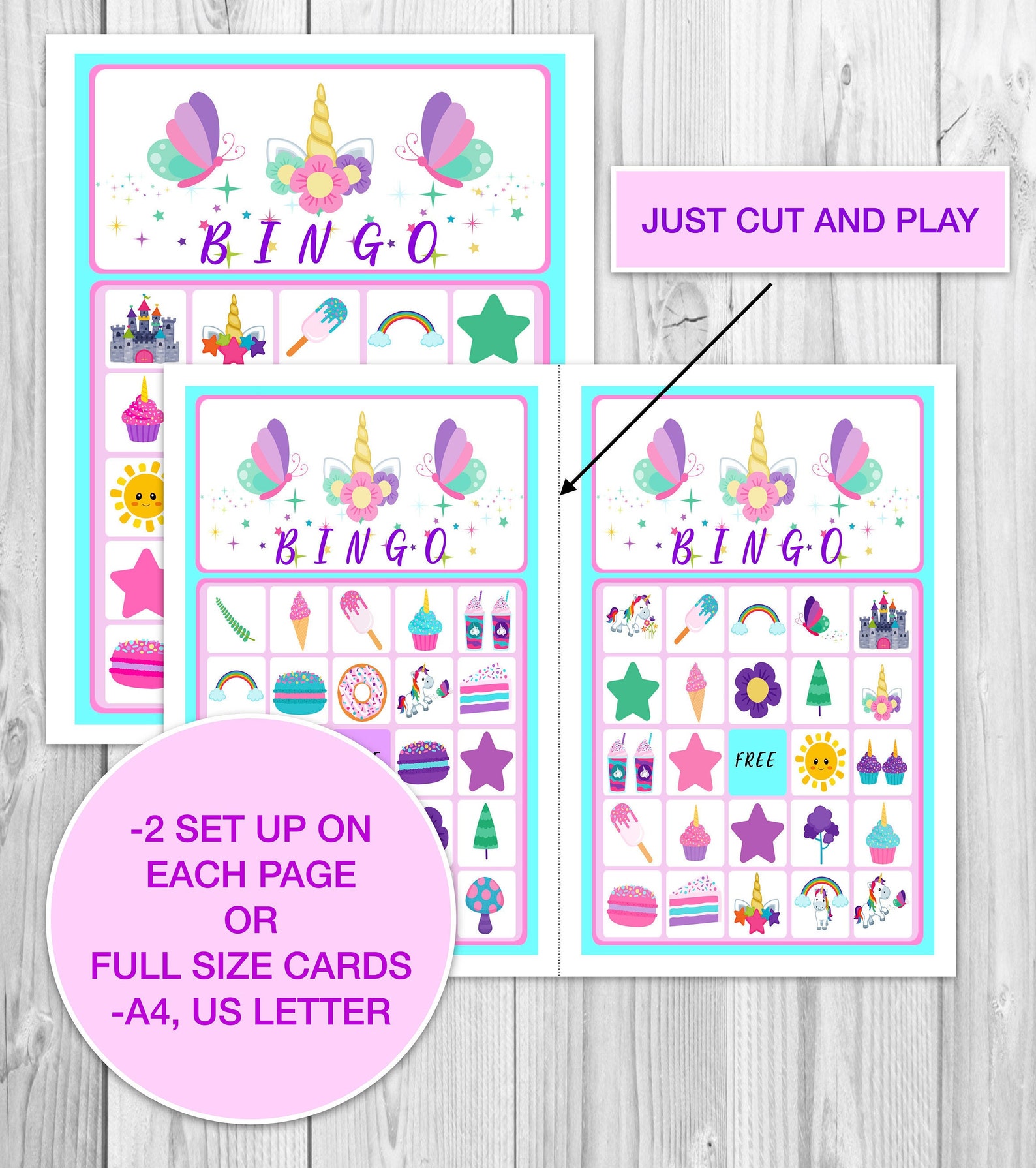 unicorn bingo game printable unicorn sweets game unicorn etsy