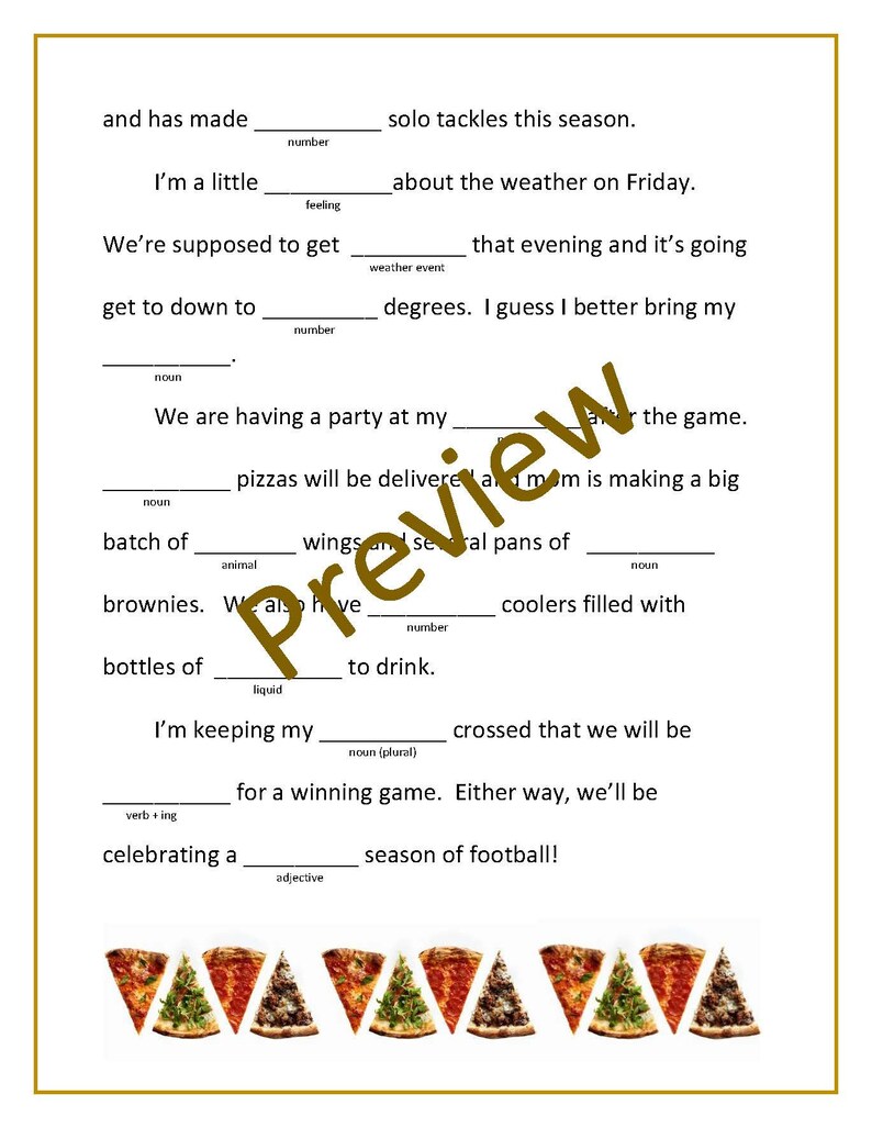 Football Mad Lib Digital Download - Etsy